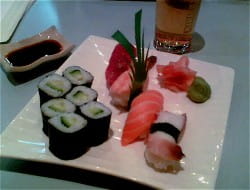 Sushi and Genmaicha (Japanese green tea with roasted rice)