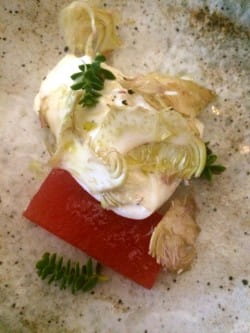 Burrata and watermelon with Montej rosé