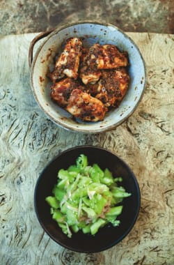 Japanese ginger and garlic chicken with smashed cucumber