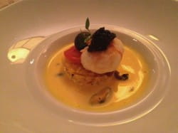 Langoustines and caviar with Faiveley’s Puligny Montrachet 1er cru La Garenne 2009