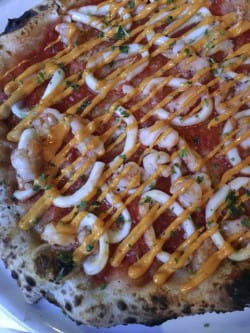 Seafood pizza and Craven The Firs Syrah
