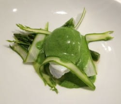 Asparagus with poached egg, watercress sabayon and Chateau Doisy-Daene Sec 