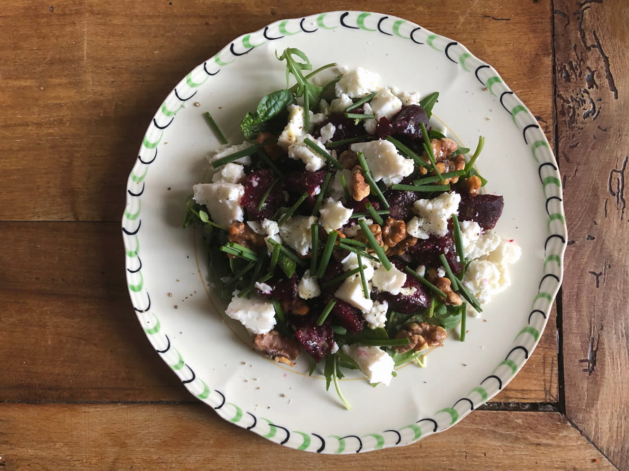  Beetroot, goats cheese and walnut salad