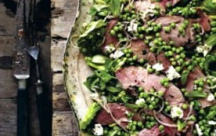 Warm lamb salad with a pea, mint & feta cheese dressing