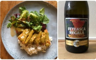Chicken katsu and Feteasca Regala 