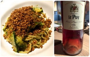  Spaghetti with courgettes, basil, smoked almonds and Bordeaux rosé