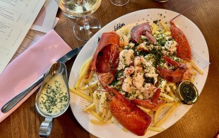 Lobster loaded fries and champagne