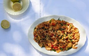 Prawns with Ouzo, Orzo and Courgette