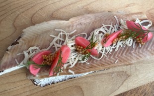 Smoked trout and char with horseradish and Gemischter Satz
