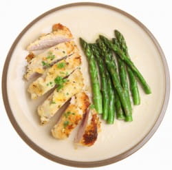 Roast chicken with tarragon and asparagus and oaked white Bordeaux