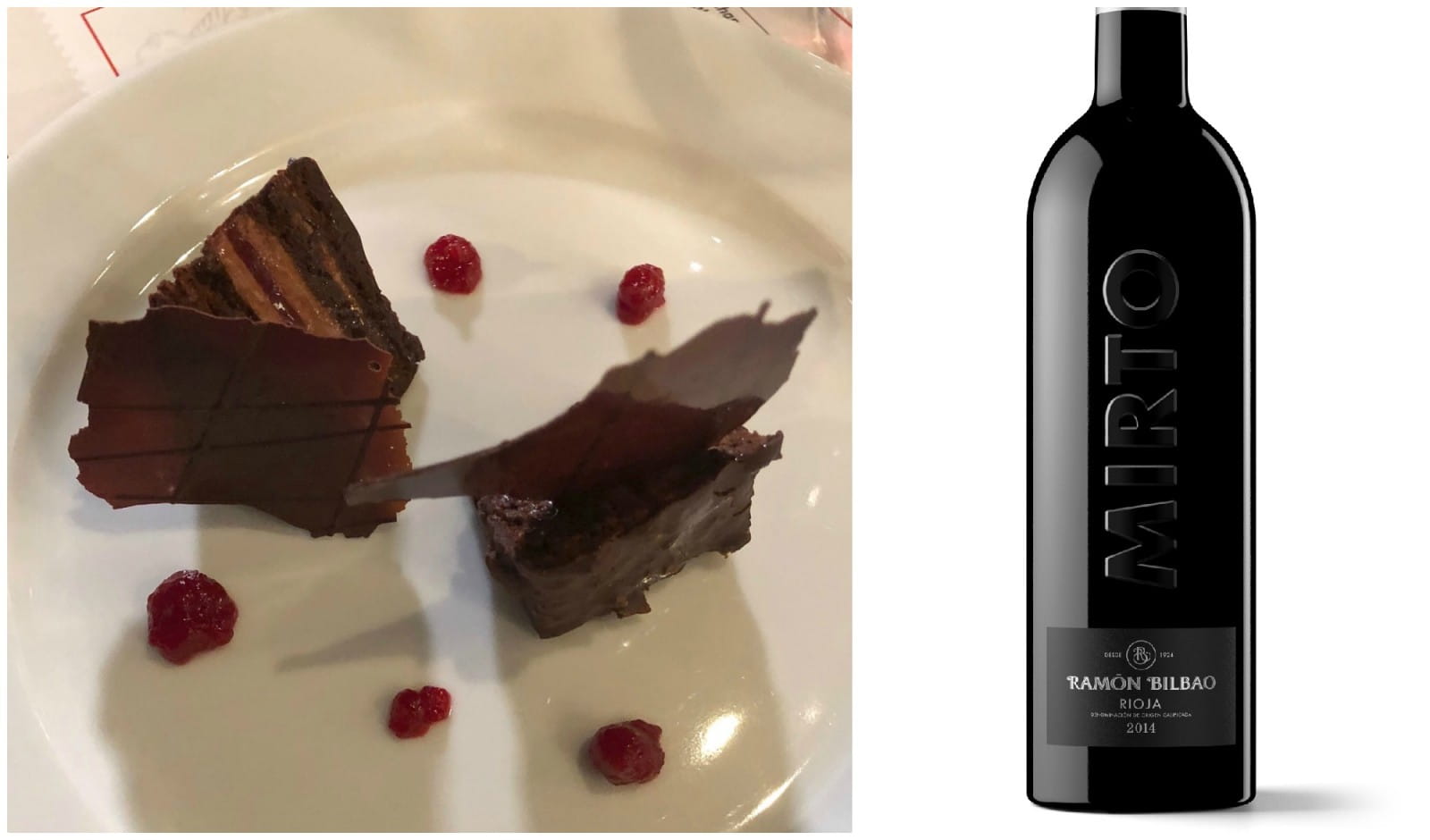 Chocolate layer cake and single vineyard rioja