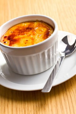 Gooseberry and saffron crème brûlée with a southern French Muscat