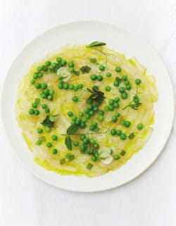 Cured brill with mint and peas