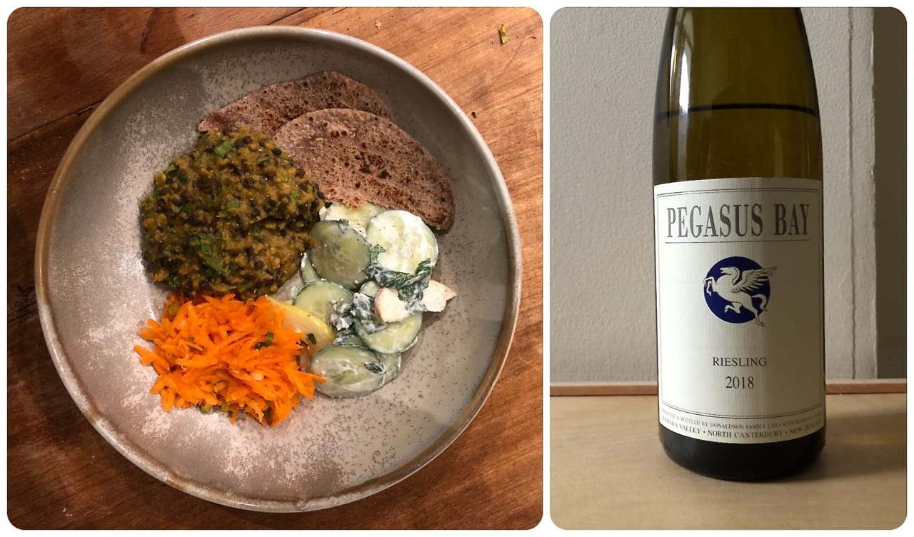 Curried lentils with Waipara riesling