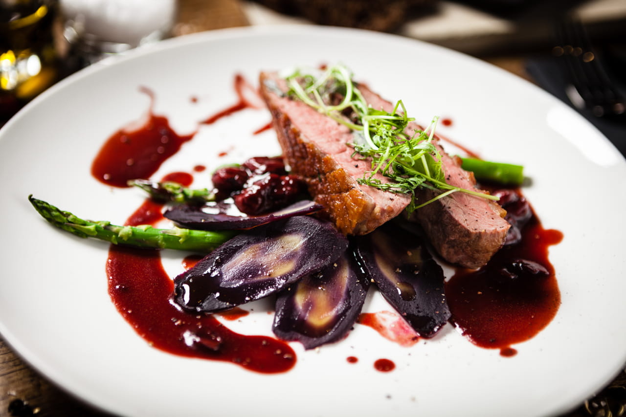 What wine should you pair with duck breast in damson sauce?