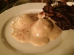 Soft boiled eggs with anchoiade and radicchio and Bourgueil