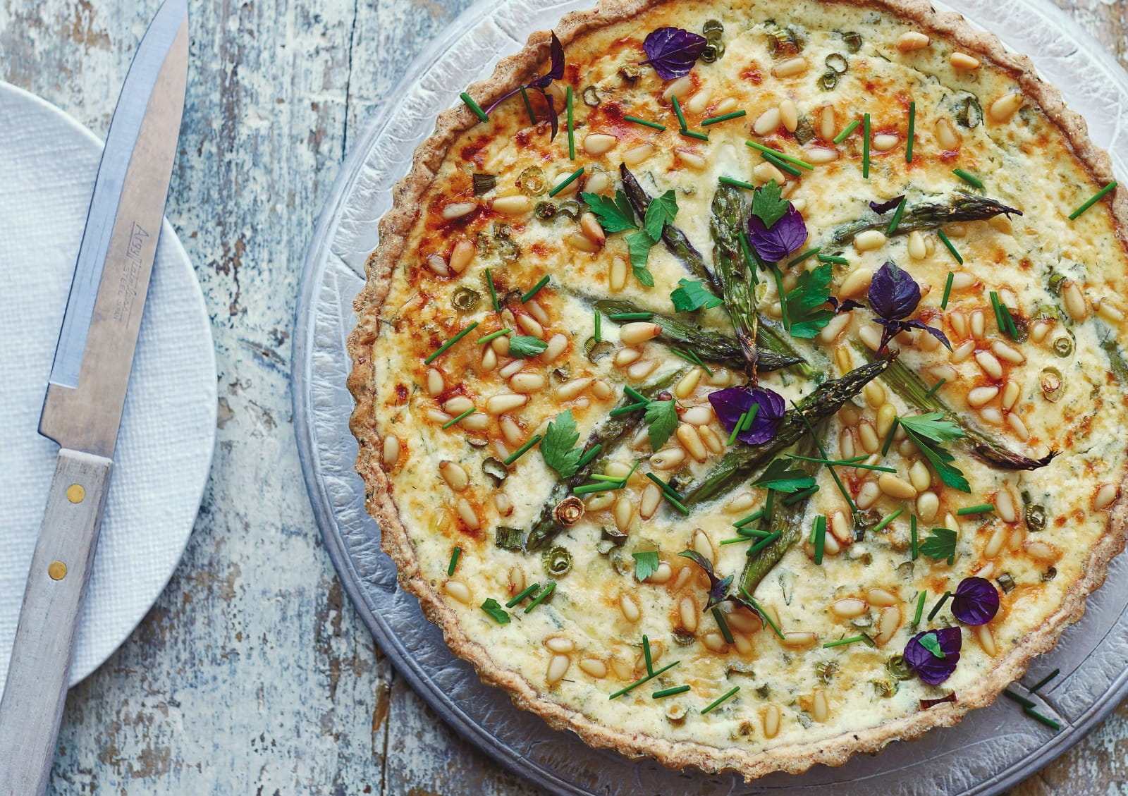 Asparagus and ricotta tart with herb pastry