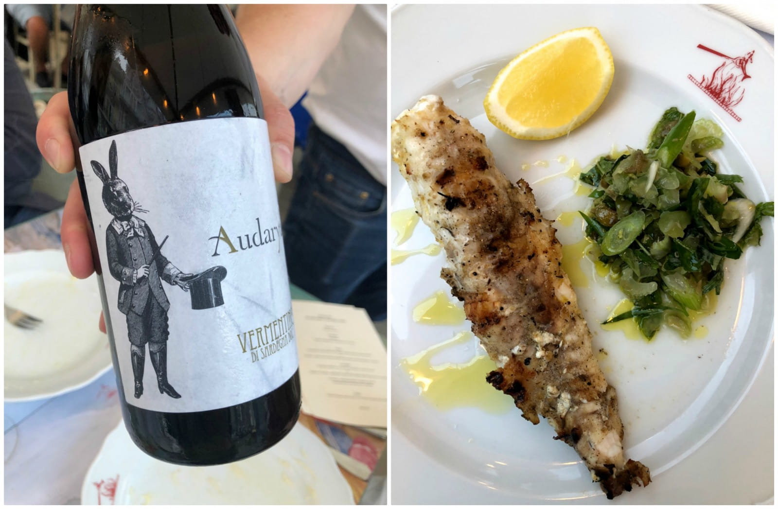 Grilled monkfish with salsa verde and vermentino