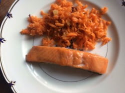 Hot smoked salmon, Korean carrots and pinot gris
