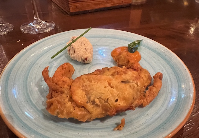 Indian-spiced soft-shell crab and English sparkling rosé