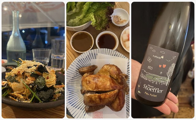 Tongdak (rice-stuffed chicken) and orange wine