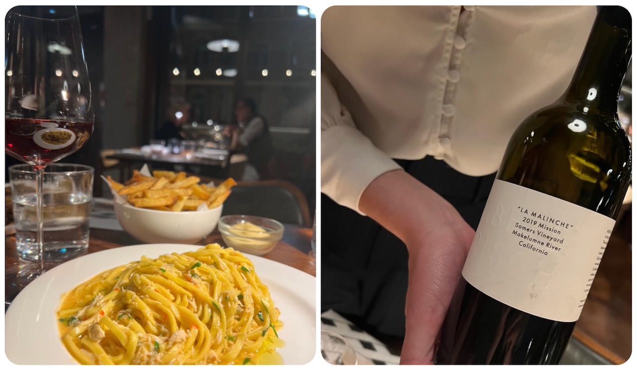Crab pasta with chilli and Mission (Pais)