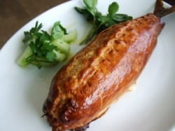 Mackerel pasty and Gusbourne Blanc de Blancs 2006