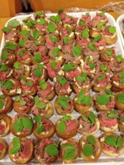 Mini Yorkshire puddings with rare fillet of beef and Central Otago Pinot Noir