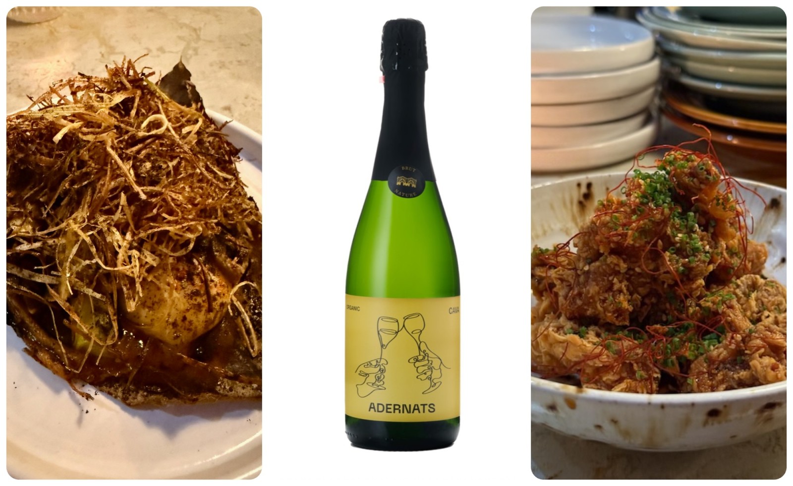 Mushrooms, hoba miso and brut natur Cava