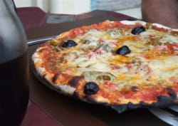 Pizza and chilled red wine