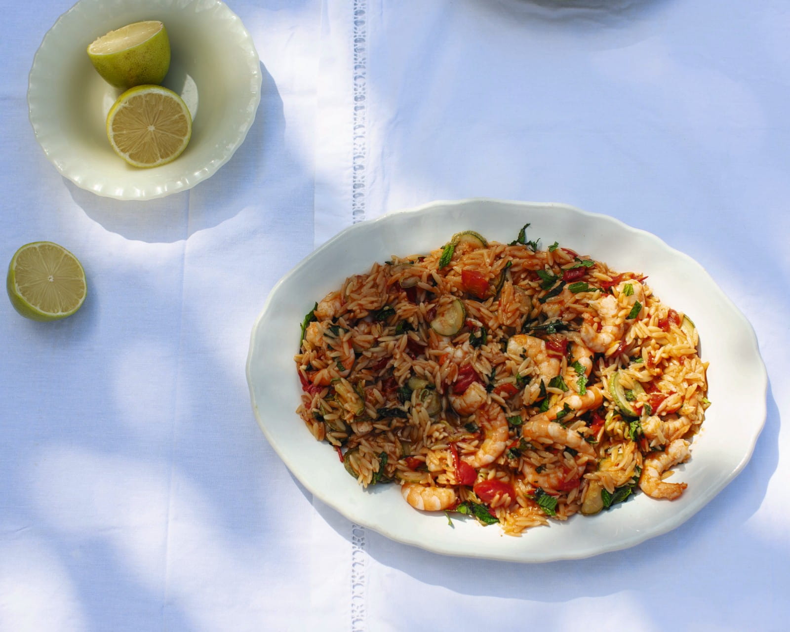 Prawns with Ouzo, Orzo and Courgette