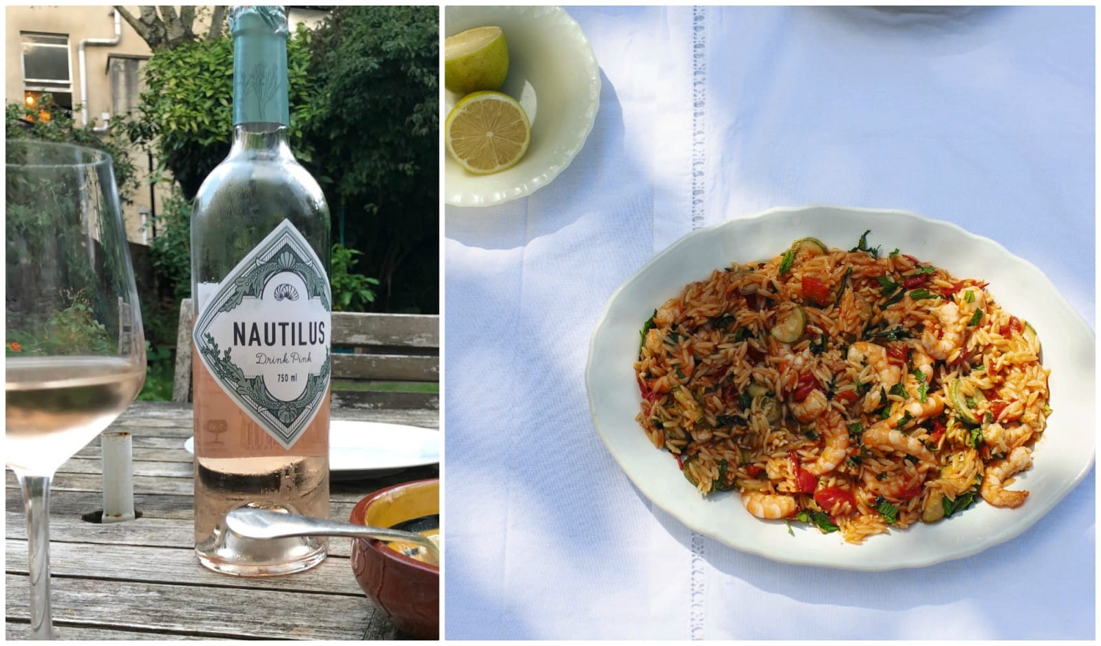  Prawns with ouzo, orzo and courgette and Greek rosé