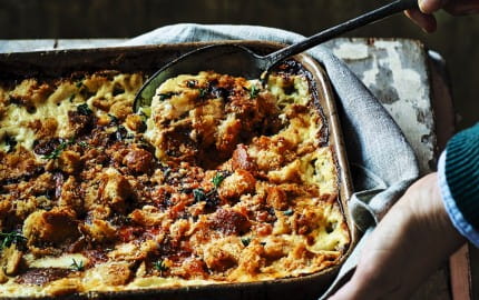 Celeriac, potato and anchovy gratin