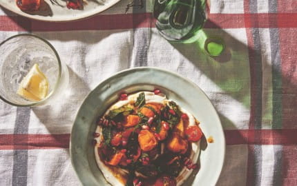 Charred Tomatoes with Cool Yoghurt, Pomegranate Molasses and Herbs
