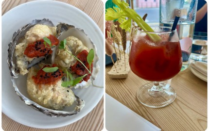 Fried oysters with harissa and a Virgin Mary