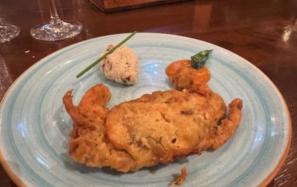 Indian-spiced soft-shell crab and English sparkling rosé