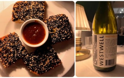 Sesame prawn toasts and Ortega
