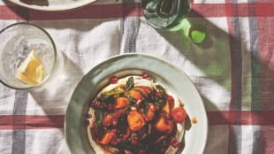 Charred Tomatoes with Cool Yoghurt, Pomegranate Molasses and Herbs
