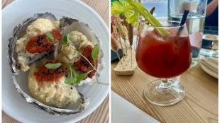 Fried oysters with harissa and a Virgin Mary