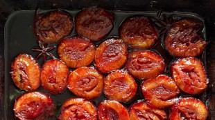 Roast plums with shiraz and star anise