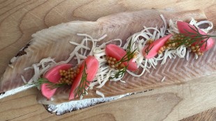 Smoked trout and char with horseradish and Gemischter Satz