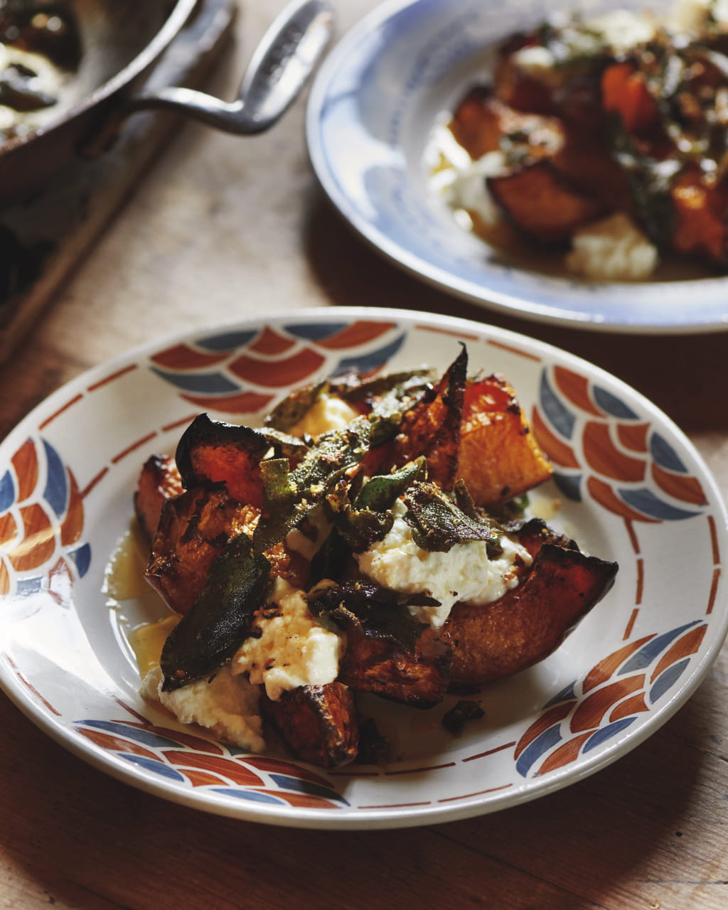 Roast crown prince squash, ricotta and caramelised chilli sage butter