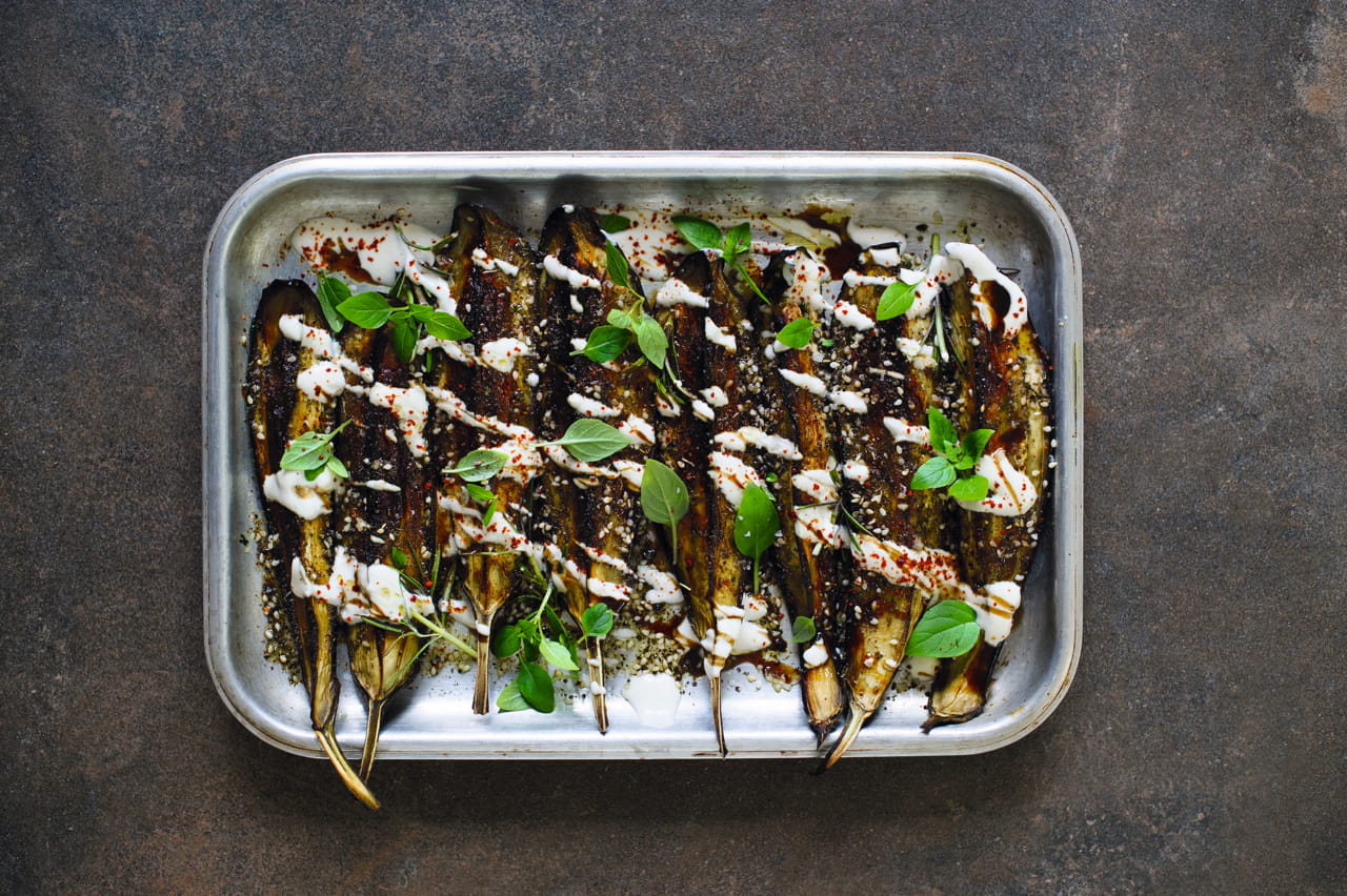 Rosemary and basil aubergines in za'atar