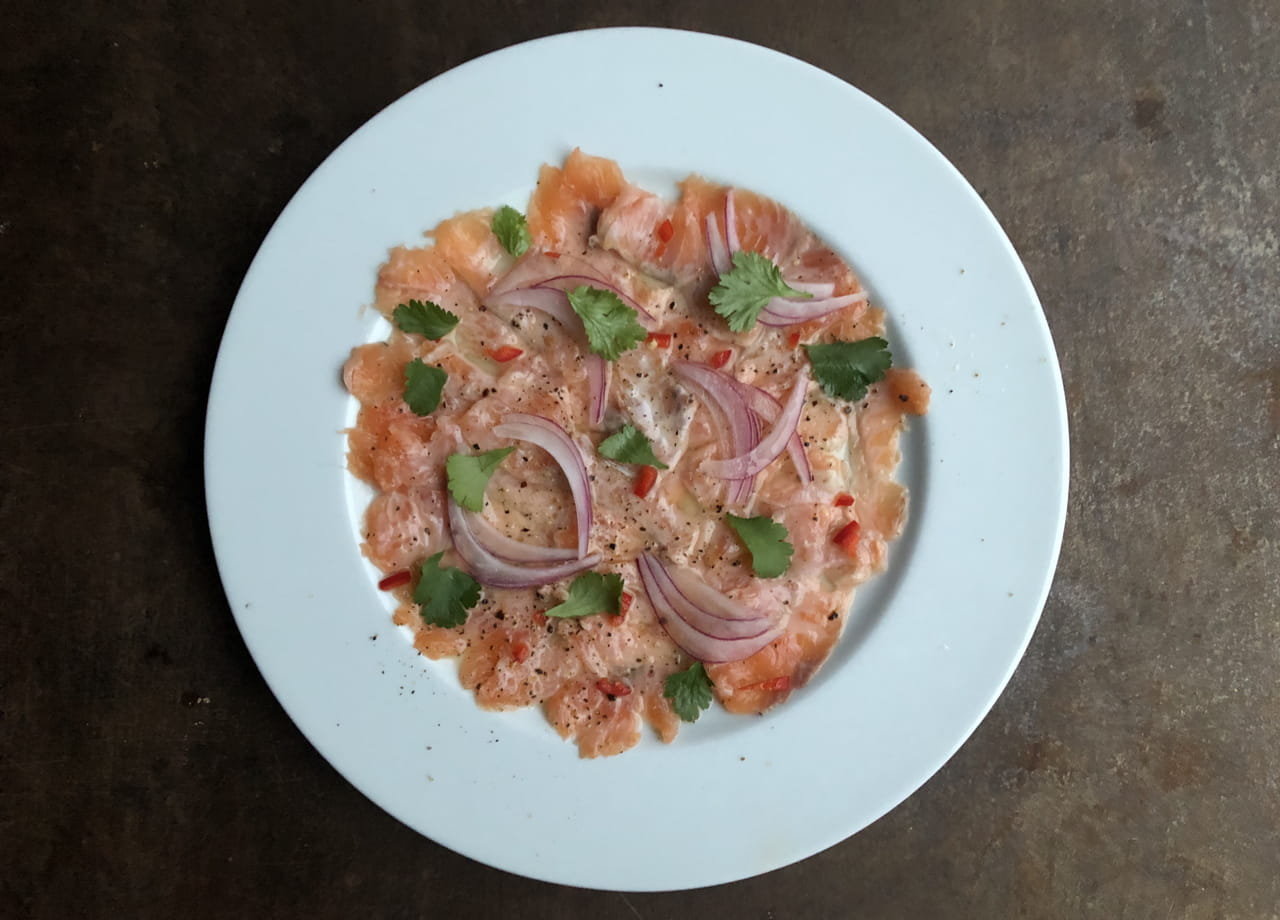 Rainbow trout ceviche and Western Australia riesling