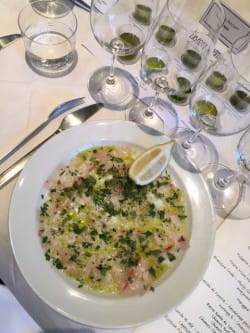 Seabass crudo, Felsina olive oil and Meriggio sauvignon blanc