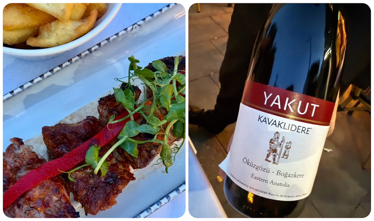 Shish kebab and Turkish red wine