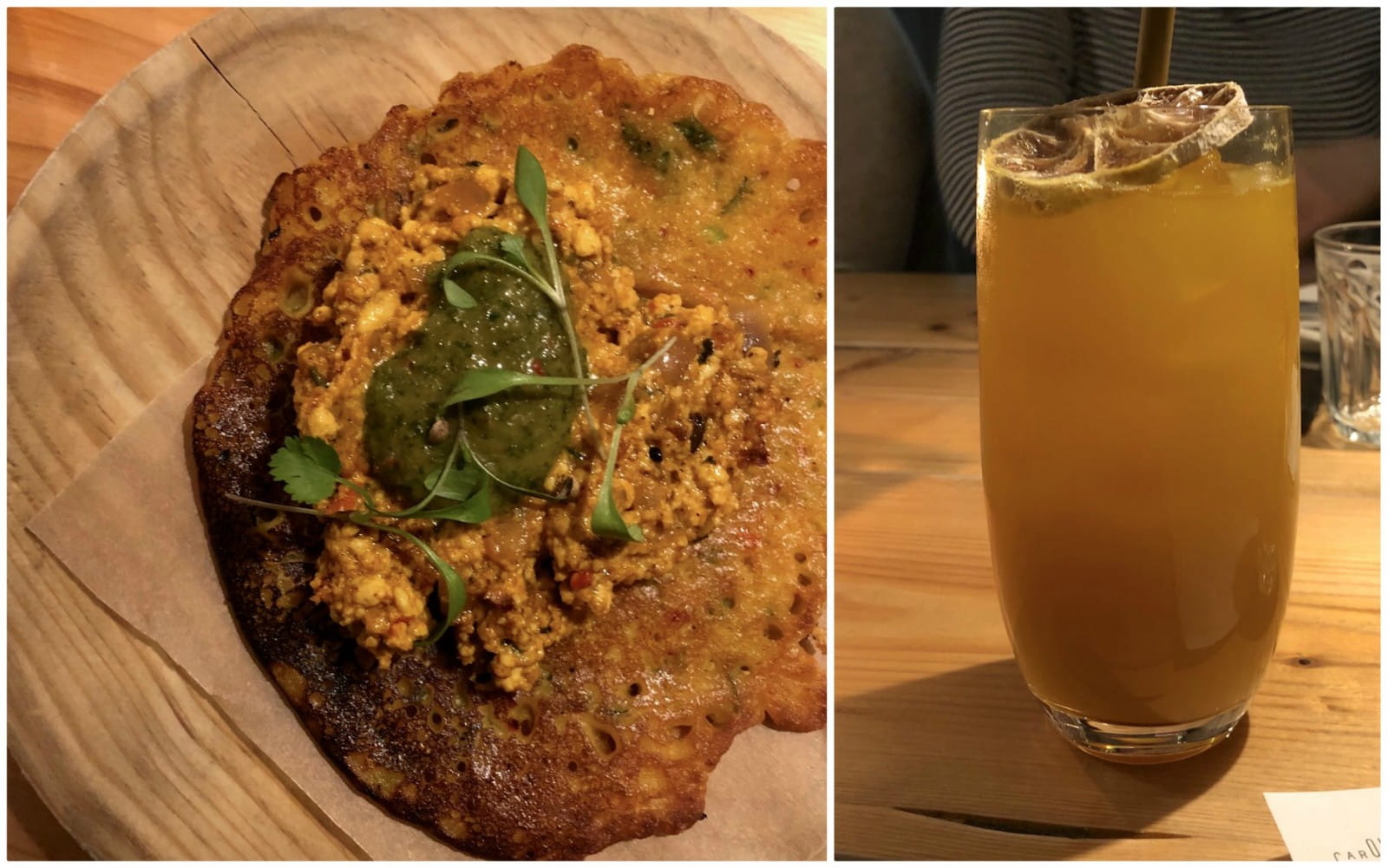 Spicy paneer pancakes and a ginger-turmeric soda