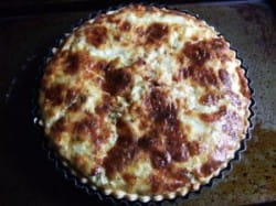 Stichelton and onion quiche and Fleurie 