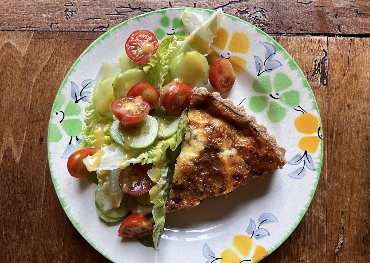Stilton quiche and white burgundy