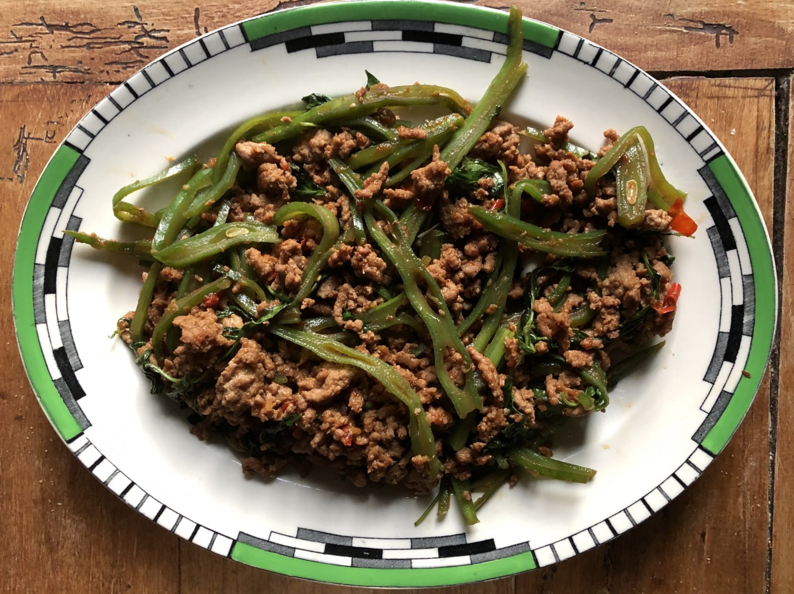 Stir-fried pork with Thai basil and Australian riesling